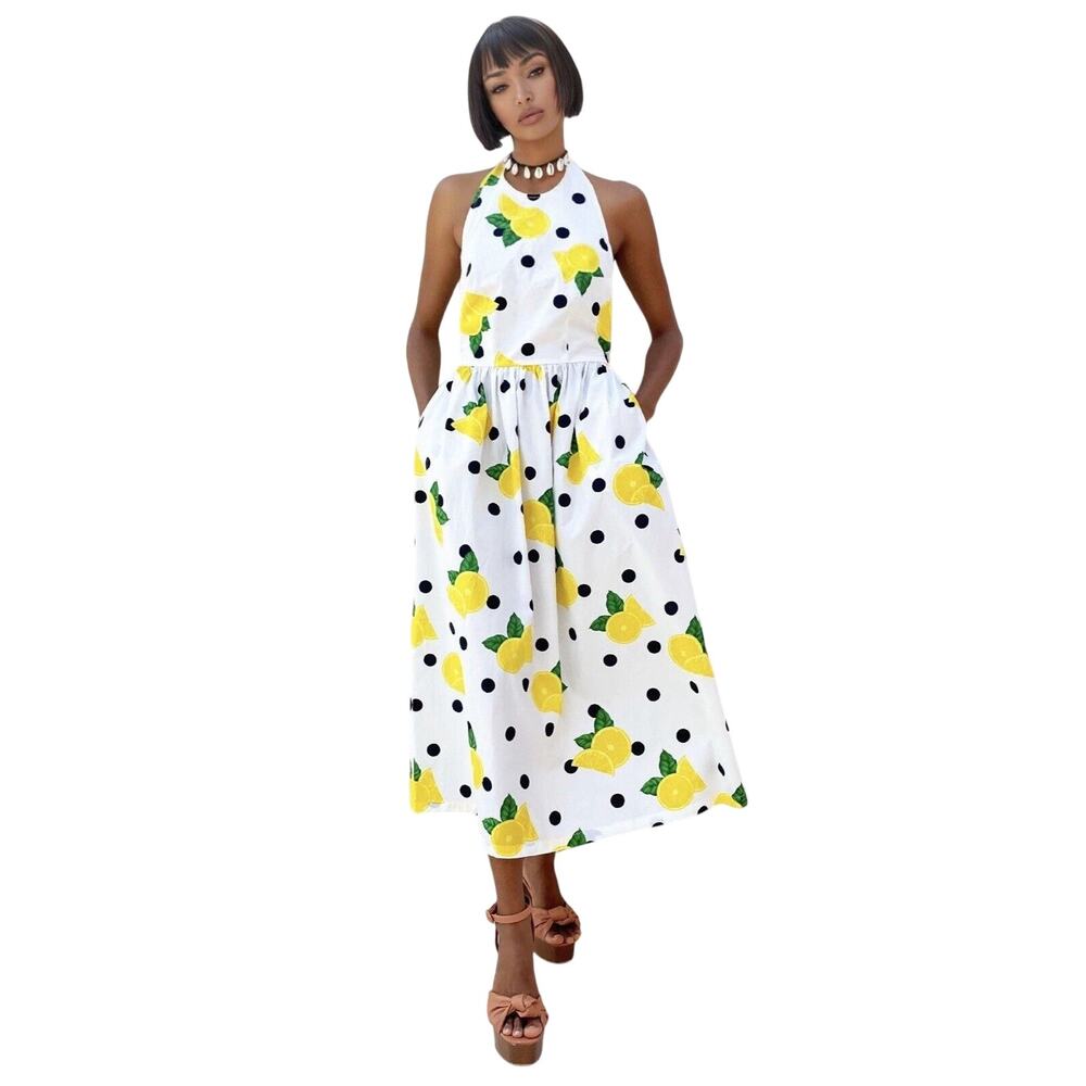 NWT Never Fully Dressed White & Lemon Kenickie Midi Summer Halter Dress 12